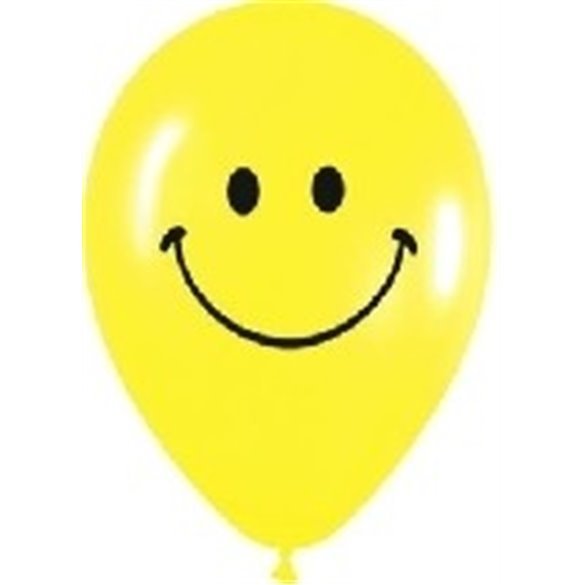 Globos Serigrafiado  Carita Feliz De 30 cm aprox Color Amarillo Solido /12 ud/