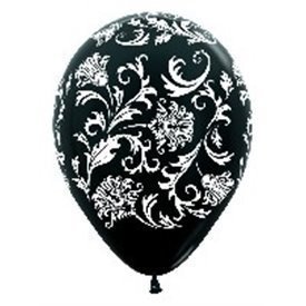Globos Seri. Dis. Damasco De 30 cm aprox Colores Negro/Blanco Satin y Met /10 ud/