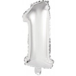Articulo Globo Número 1 Auto-Inflable Plata 35cm aprox. de Anagram