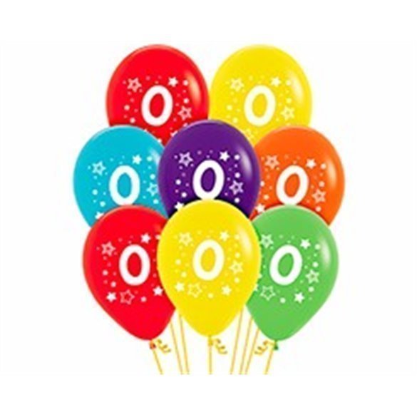 Globos Número 0 Colores Surtidos Solidos 30cm aprox (12 ud)
