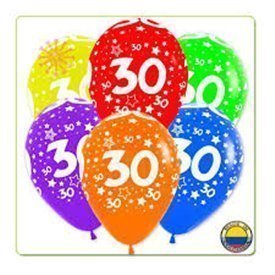 Globos Número 30 Colores Surtidos Solidos 30cm aprox (12 ud)