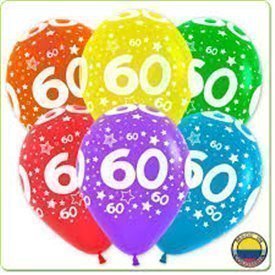 Globos Número 60 Colores Surtidos Solidos 30cm aprox (12 ud)