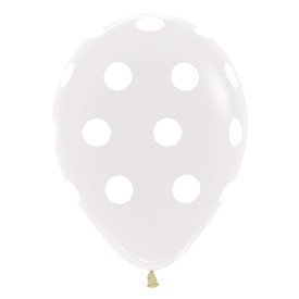 Globos Serigrafiado  Puntos blancos De 30 cm aprox ColorTransparente Efecto Cristal /12 ud/