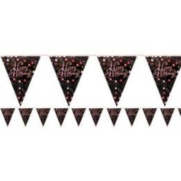 Articulo Banderin triangulos Happy Birthday Prismatic Rosa/Negro 4m...