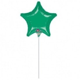Globo con palo de 10 cm aprox Forma ESTRELLA  VERDE