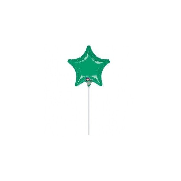 Globo con palo de 10 cm aprox Forma ESTRELLA  VERDE