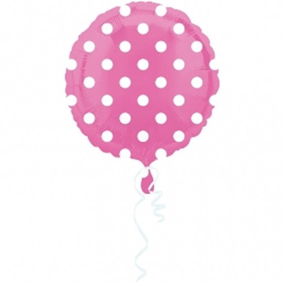 Globo foil Circulo Rosa Puntos Blancos 45 cm