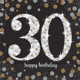 Servilleta Happy 30 Birthday (16) Prismatic Plata/oro (23 cm)