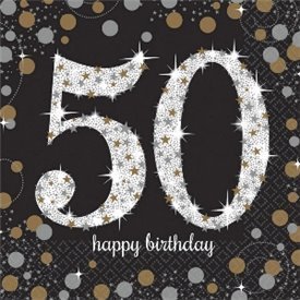 Servilleta Happy 50 Birthday (16) Prismatic Plata/oro (23 cm)