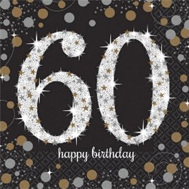 Servilleta Happy 60 Birthday (16) Prismatic Plata/oro (23 cm)