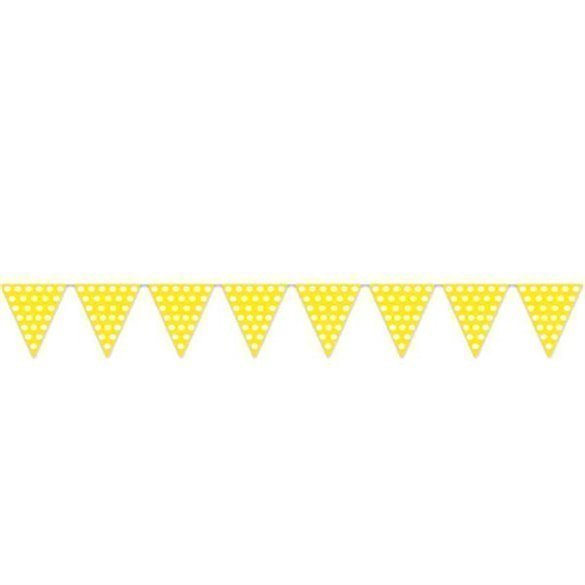 Banderín Triangulo Plástico Color Amarillo Lunar Blanco (5 Mts)