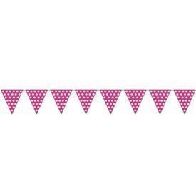 Banderín Triangulo Plástico Color Rosa Lunar Blanco (5 Mts)