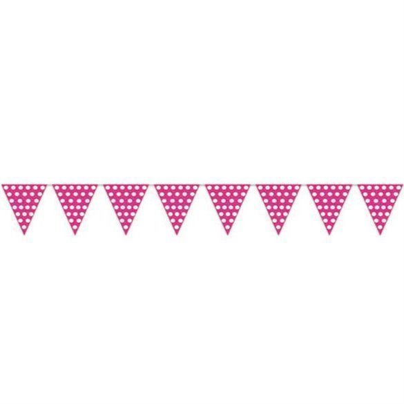 Banderín Triangulo Plástico Color Rosa Lunar Blanco (5 Mts)