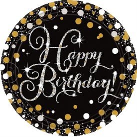 Platos Happy Birthday (8) Prismatic Plata/oro (23 cm)