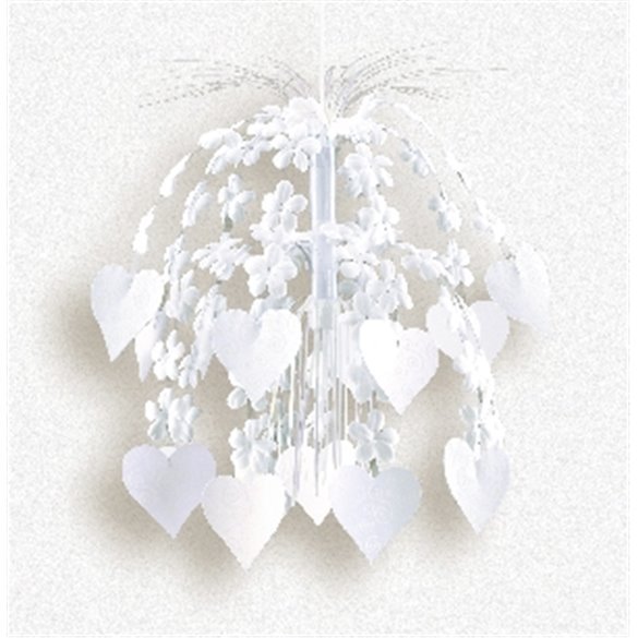 Decoracion Cascada Boda Flores y Corazones Plata de 70 cm
