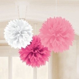 Fluffy PomPom Colgante Color Rosa/Blanco (Contiene: 1 x 40cm, 1 x 33cm, 1 x 23cm)