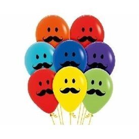 Globos Serigrafiado diseño Carita Feliz Bigotes de 30 cm aprox Colores Surtidos (10 ud)