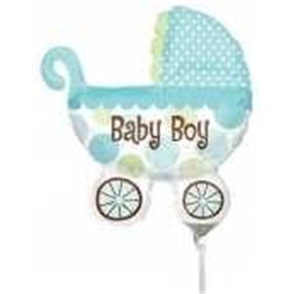 Globo Carrito Bebe Azul foil palito sin inflar Globo Carrito Bebe Azul foil palito sin inflar
