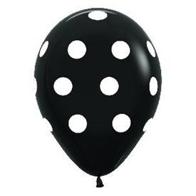 Globos Serigrafiado diseño Puntos blancos De 30 cm aprox Color Negro Solidos 12 ud