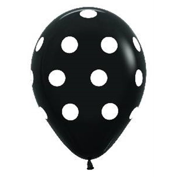Globos Serigrafiado diseño Puntos blancos De 30 cm aprox Color Negro Solidos 12 ud