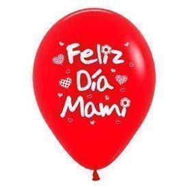 Globos Serigrafiado diseño Feliz día Mami de 30 cm aprox en Rojos y Blancos solido (12 ud)