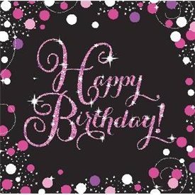 Servilleta Happy Birthday Prismatic Rosa/Negro (16)