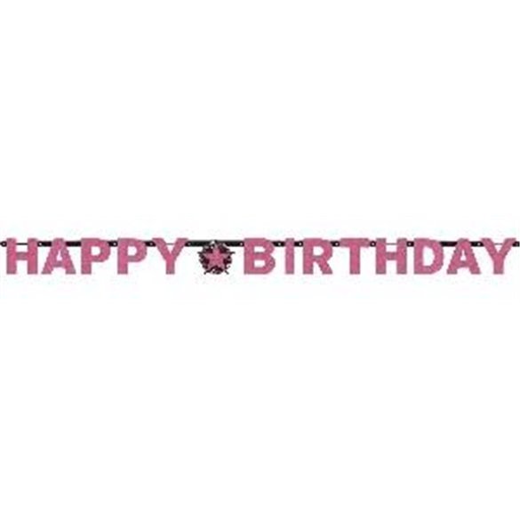 Guirnalda Banderin Happy Birthday Prismatic Rosa/Negro