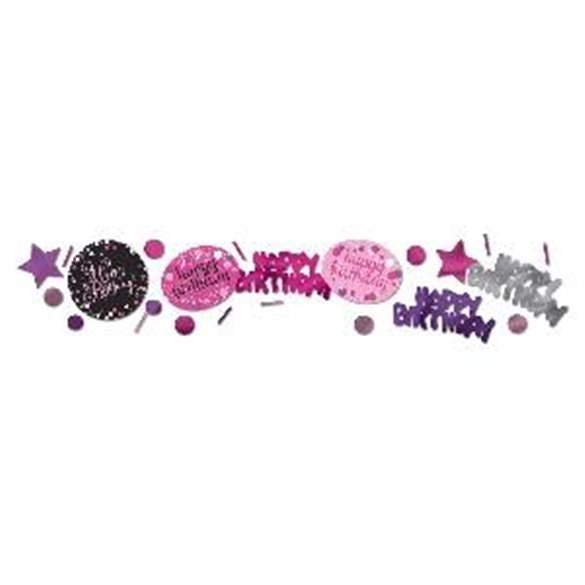 Confetti Happy Birthday Prismatic Rosa/Negro