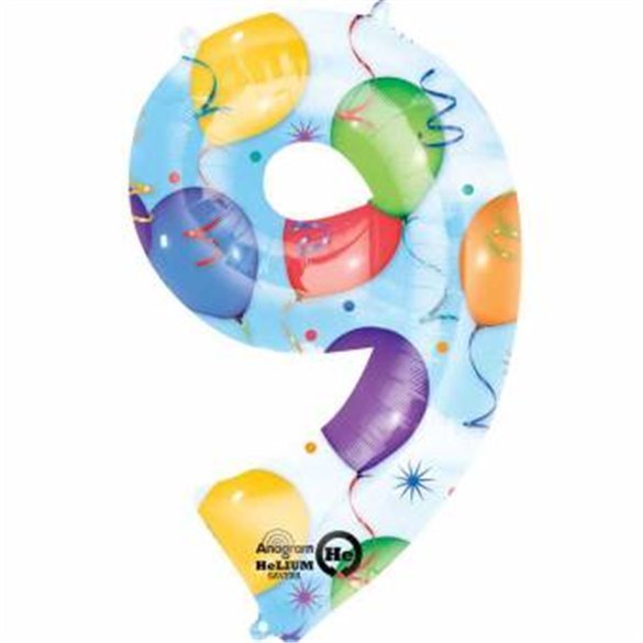 Globo Gigante Número Nº9 Diseño Globos (Altura 86cm, Empaquetado)