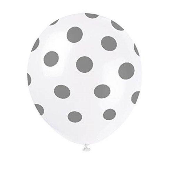 Globos blancos con puntos plata (6)