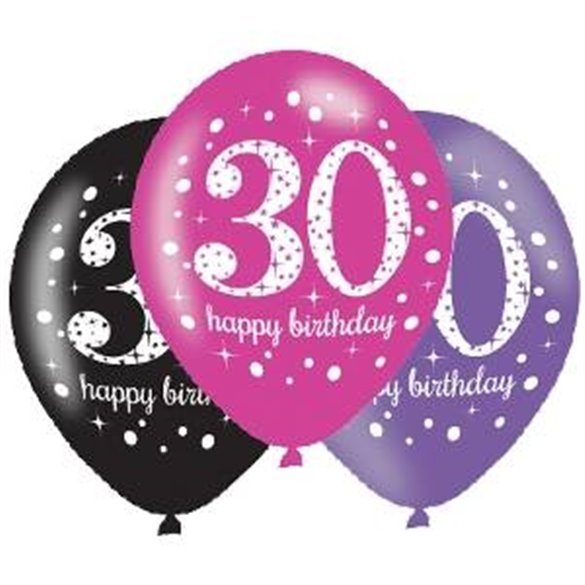 Globos Happy Birtdhay 30 Prismatic Rosa/Negro/Morado (6)