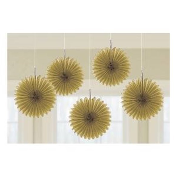 Farolillos Abanico color oro (5 de 15,2 cm)