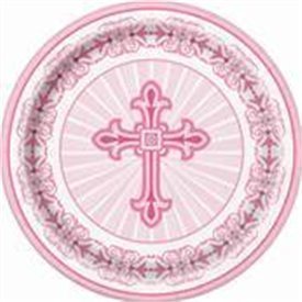 Platos Comunion/Bautizo Rosa de 23cm (8)