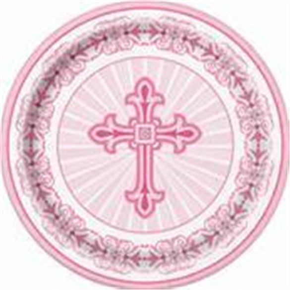 Platos Comunion/Bautizo Rosa de 23cm (8)