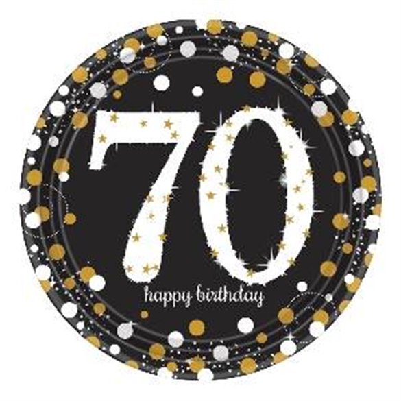 Platos Happy 70 Birthday Prismatic Plata/oro de 23 cm (8)