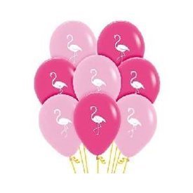 Globos Serigrafiado Flamencos de 30 cm aprox Colores Rosa y Fucsia solidos (12 ud)