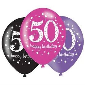 Globos Happy Birtdhay 50 Rosa/Negro/Morado Prismatic (6)