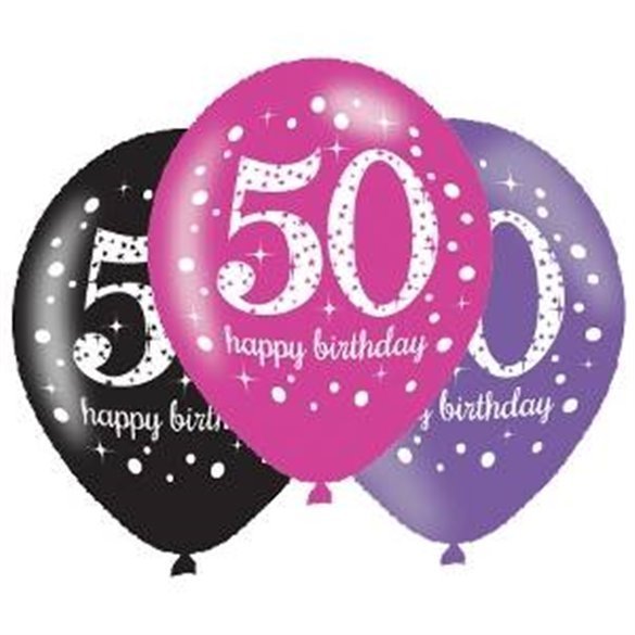 Globos Happy Birtdhay 50 Rosa/Negro/Morado Prismatic (6)