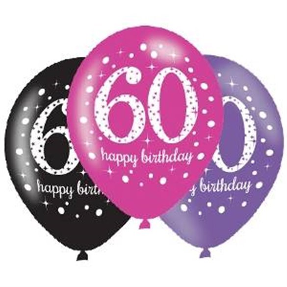 Globos Happy Birtdhay 60 Rosa/Negro/Morado Prismatic (6)