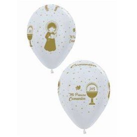 Globos latex Mi 1ª Comunión en satin perla (12)
