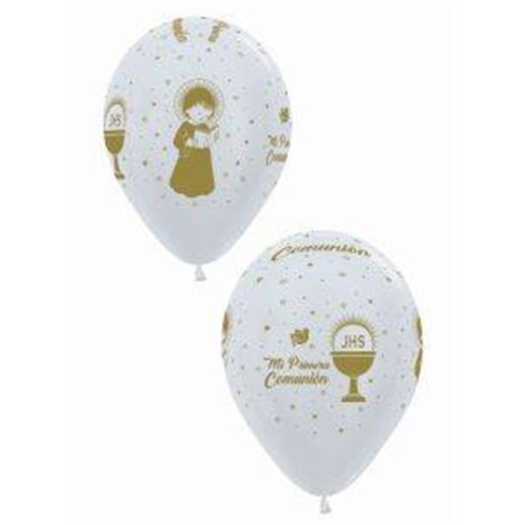 Globos latex Mi 1ª Comunión en satin perla (12)