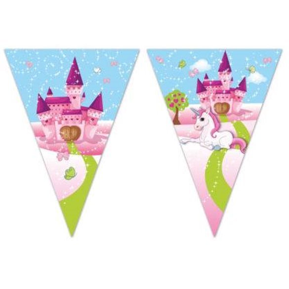 Banderin Triangulos Plastico Unicornio Castillo 2.3m