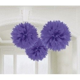 Articulo Fluffy PomPom Colgante Color Morado (3 de 40,6 cm) de Amscan