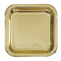 Articulo Platos Cuadrado Oro Brillo de 23 cm (8) de Unique
