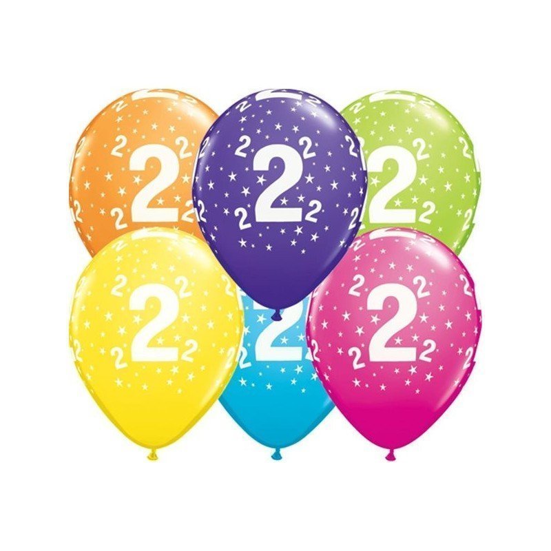 Globos impresos número 2 de 27cm Colores surtidos (25ud)