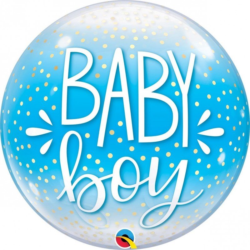 Globo Burbuja Baby Boy y lunares Blancos de 56 cm aproxQL-10040 Qualatex